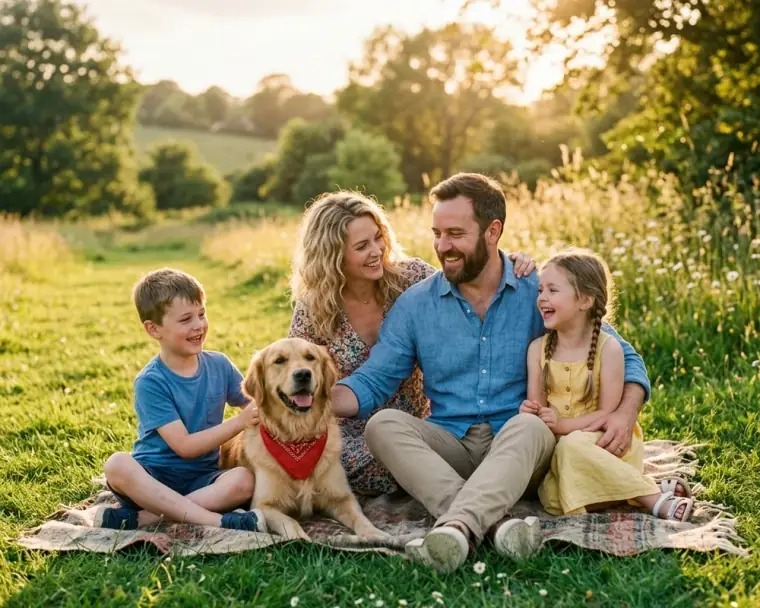 Happy family with dog